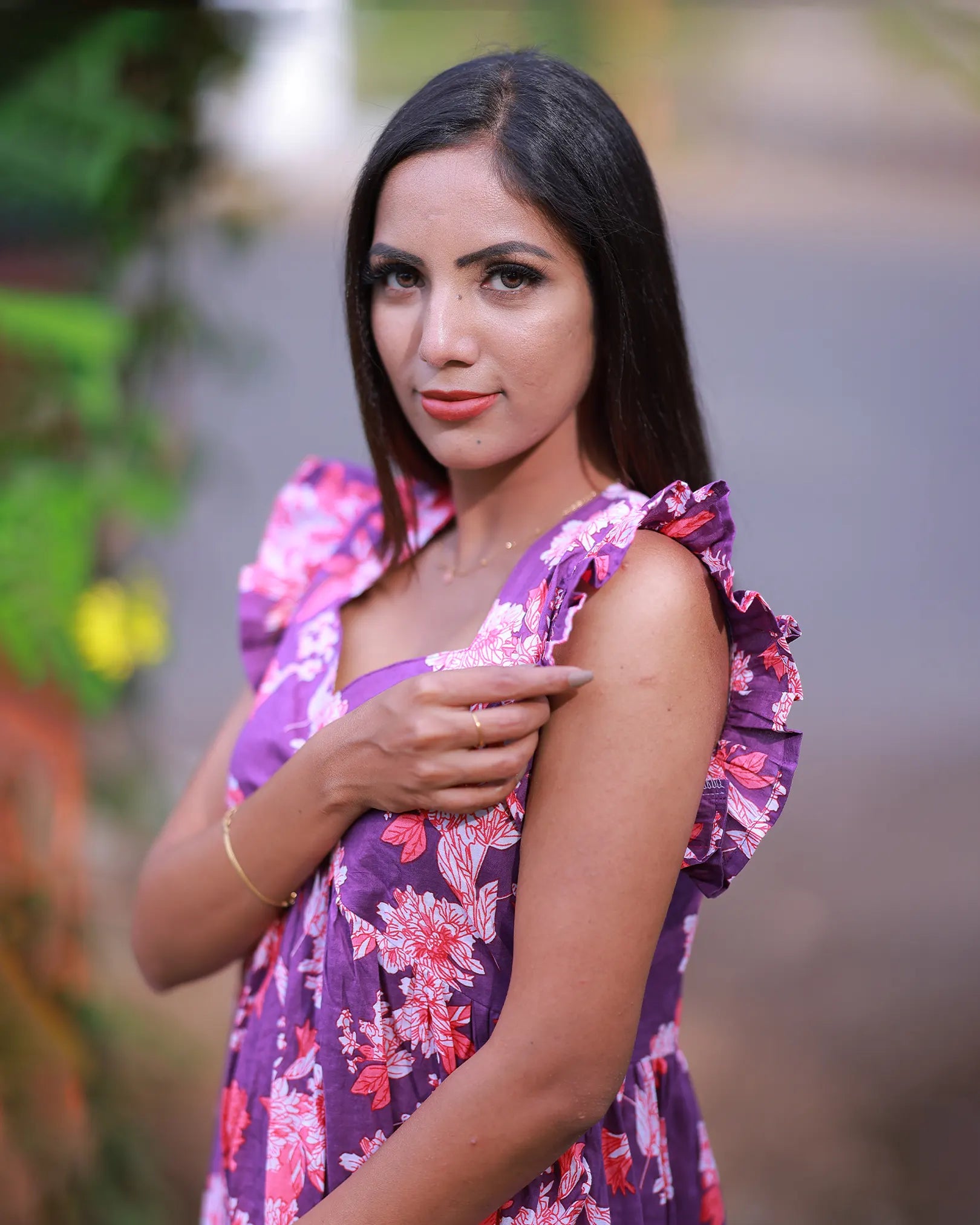 Purple Bloom Ruffle Dress