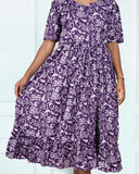 Violet Floral  with Frills Midi Dress