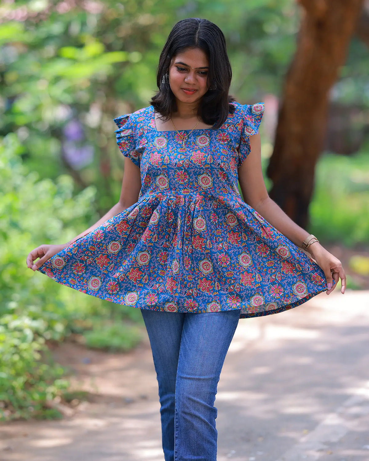 Bohemian Floral Ruffle Top